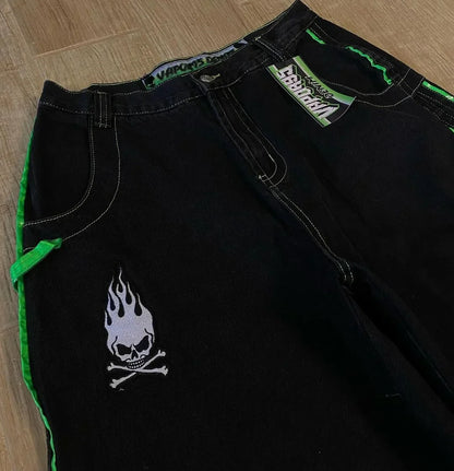 Streetwear 90s American New Trend Retro Skull Embroidery Baggy Jeans Men's Y2K Harajuku Hip-Hop Gothic Leisure Skateboard Pants