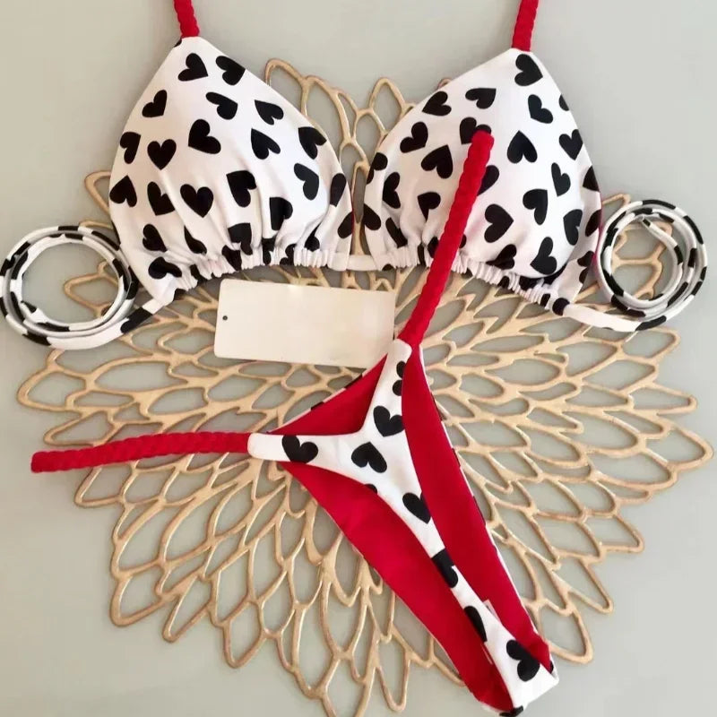 Bikini Women Cute Heart Print Swimwear Brazilian Sexy Thong Swimsuit Bathing Suits Women 2026 Biquini Beach Swim Wear Bikini Set
