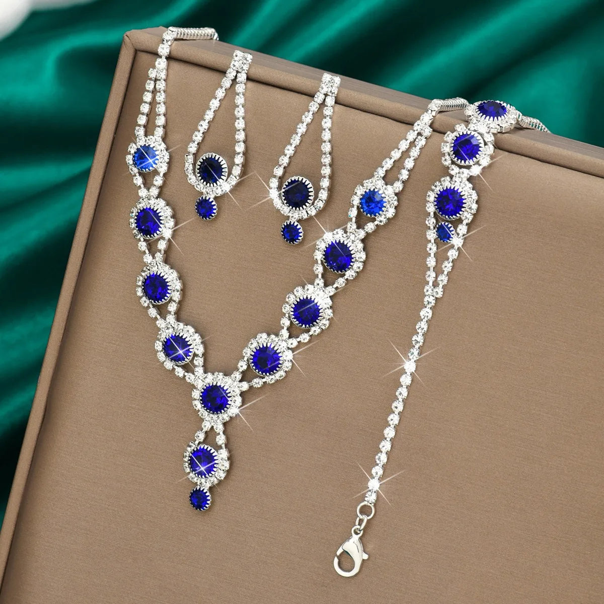 4PCS Fashion Elegant Crystal Jewelry Sets for Women Rhinestones Necklace Ring Earrings Bridal Wedding Party Jewelry Sets