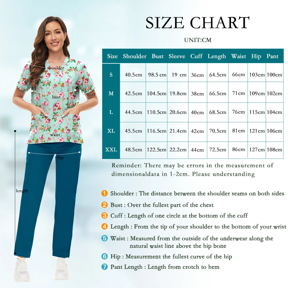 Scrubs Uniforms Sets High-quality Medical Scrub Multicolor Animal Printed Women Scrub Tops Medical Scrubs Uniform Nurse Lab Wear