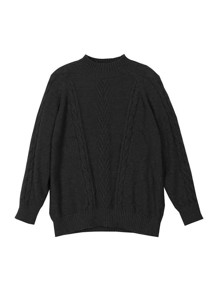 plus Size High Neck Ribbed Pullover Sweater Stranded Knit Long Sleeve Casual Solid Sweater for Autumn And Winter