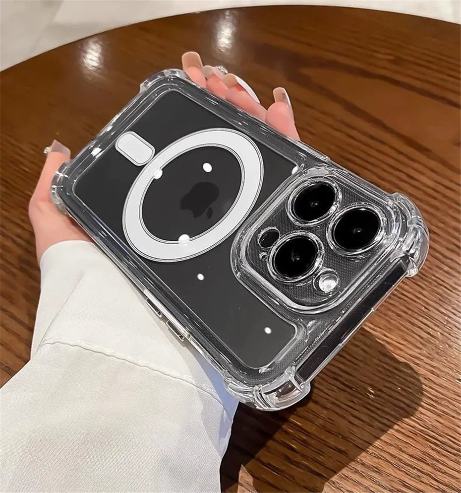 Transparent Magnetic Soft Phone Case For iPhone 17 Air 16 15 14 Plus 13 12 11 Pro Max Wireless Charge Magsafe Shockproof Cover