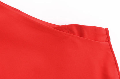 Fashion Asymmetrical Heart Shaped Crop Tops Woman New Women Vintage Sexy Sleeveless Off Shoulder Red Short Tops for Female Tops