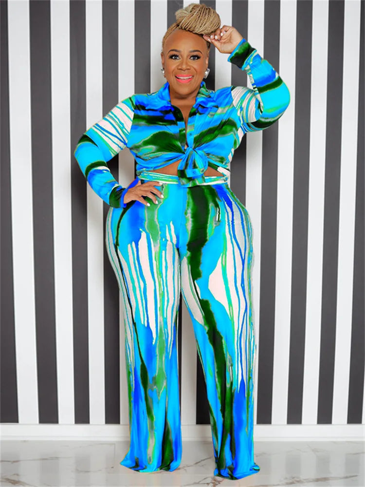 Wmstar Plus Size Two Piece Outfits Women Fall Clothing Tie Dye Top and Pants Leggings Matching Set Wholesale