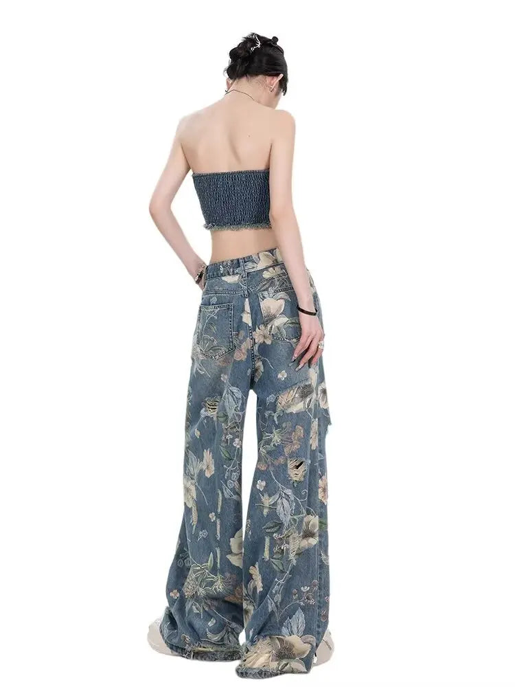 Women's Wide Jeans Ladies Vintage Casual American Baggy Jeans Y2k Woman Clothing Women's Denim Pants Shoujo Girl Style Jean Pant