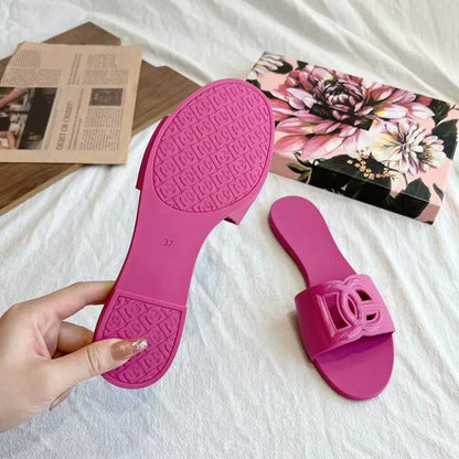 Women's Slippers New Summer Thick sandals One-word Toe Flat Beach Jelly Women's Shoes Large Size
