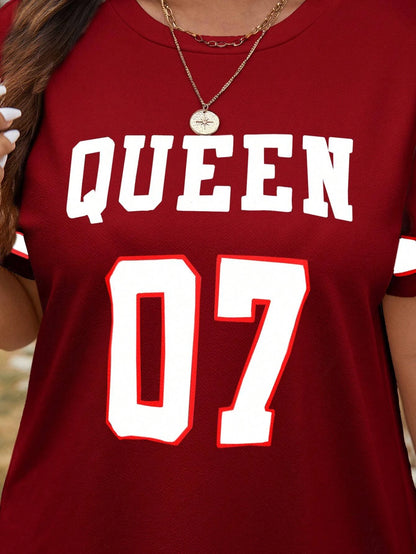 Plus Size Women's Summer Music Festival Pattern Sporty Casual Letter Print Fashionable 07 Printed Jersey Tenniscore Dress