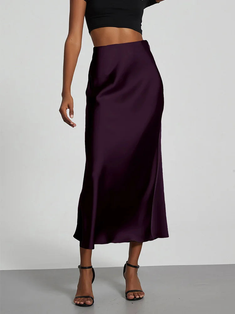 Fashion Satin Party Long Skirt High Waist Solid Color Casual Basic Women Skirts Fishtail Skirt Chic Summer Woman Clothing 2026