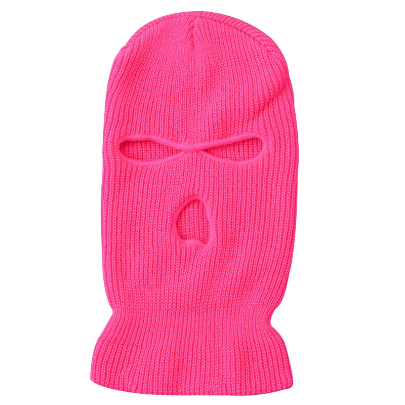 Windproof Full Face Knit Hats Custom SkiMask Men Warm Wool Balaclava embroidery Winter hats Knitted 3 Holes Ski Mask