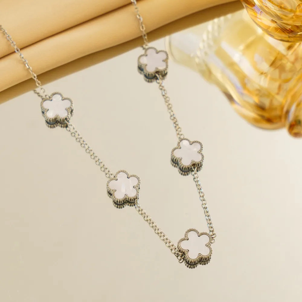 316l Stainless Steel Luxury Plum Blossom Plant Five Leaf Flower Necklace For Women Clavicle Chain Party Charm Jewelry Gift