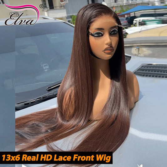 250% Density Wear and Go Glueless Wig Ombre Brown Colored 13X6/13X4 Bone Straight Transparent HD Lace Frontal Human Hair Wigs