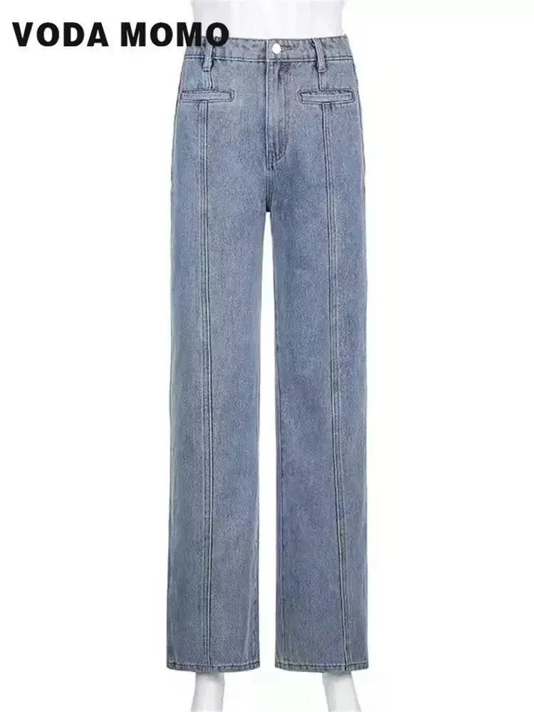 Retro Jeans European and American Style Design Slim Fit Leg Length All Match Pants Five Pointed Star Straight Women Versatile