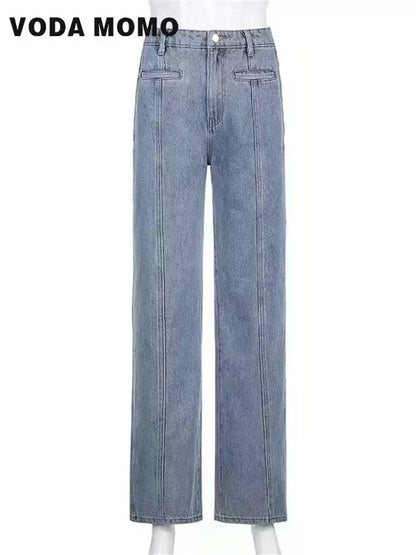 Retro Jeans European and American Style Design Slim Fit Leg Length All Match Pants Five Pointed Star Straight Women Versatile