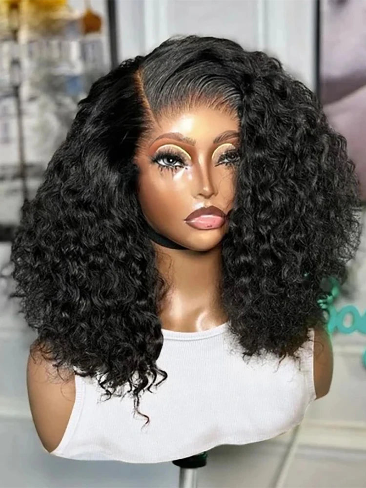 Glueless Preplucked Human Wigs Ready to Go Curly Short Bob Wigs 250% HD 13x4 Lace Frontal Human Hair Wigs Deep Wave Frontal Wig