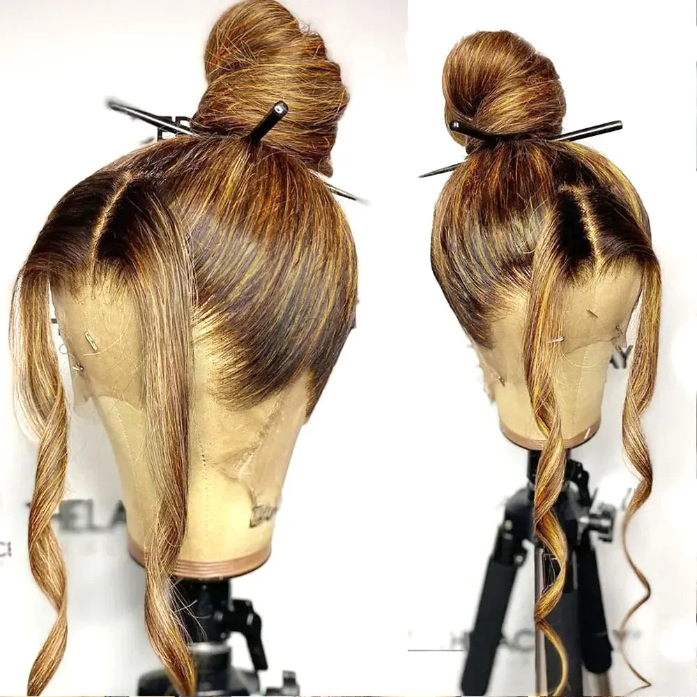 P4/27 Honey Blonde 360 Full HD Lace Frontal Wig 30 Inch Straight Lace Front Wigs Highlight Glueless Wig Human Hair Pre Plucked