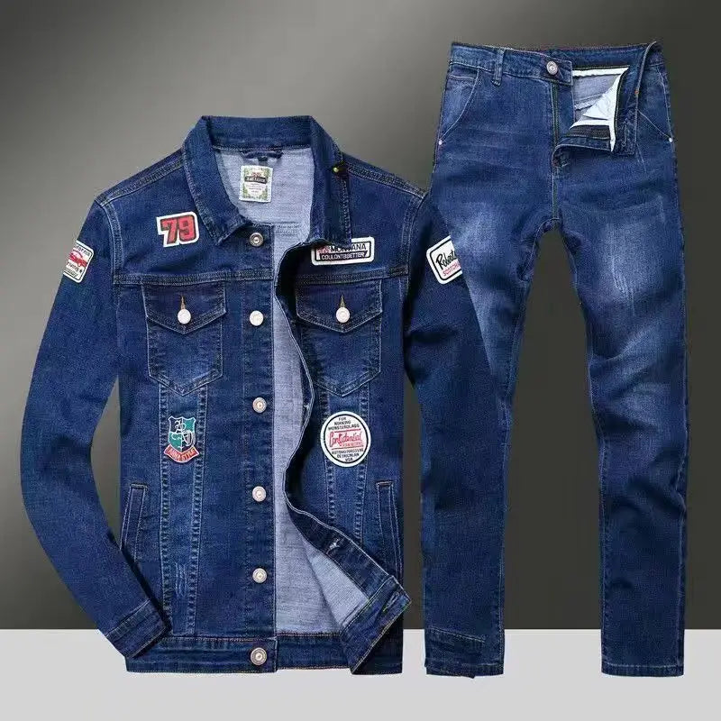 Spring Autumn Men's Denim Suit Loose Korean Trendy Two-Piece Versatile Outerwear Casual Jacket Denim sets