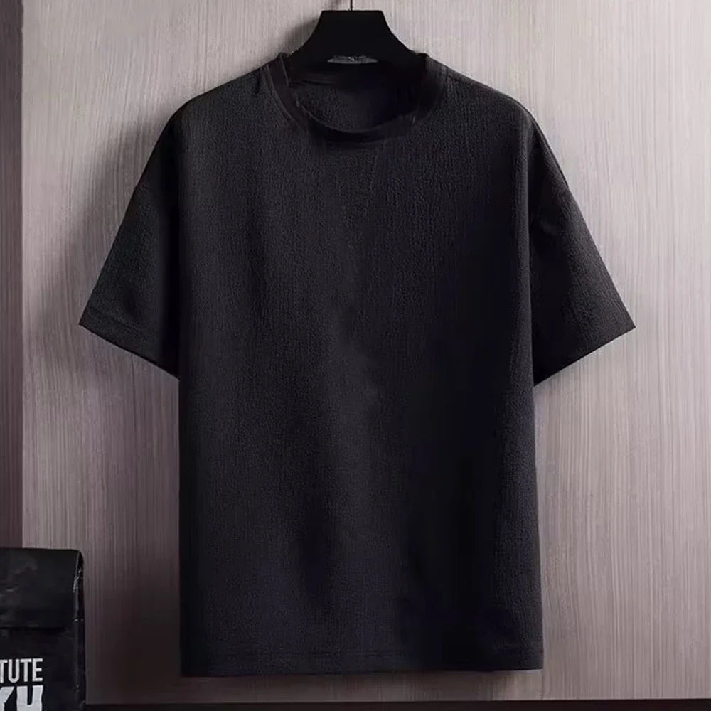 New Men's Casual T Shirt Ant Wrinkles T-Shirt Summer Half-Sleeved Loose Fashion T Shirt Base Shirt Solid Handsome Short-Sleeved