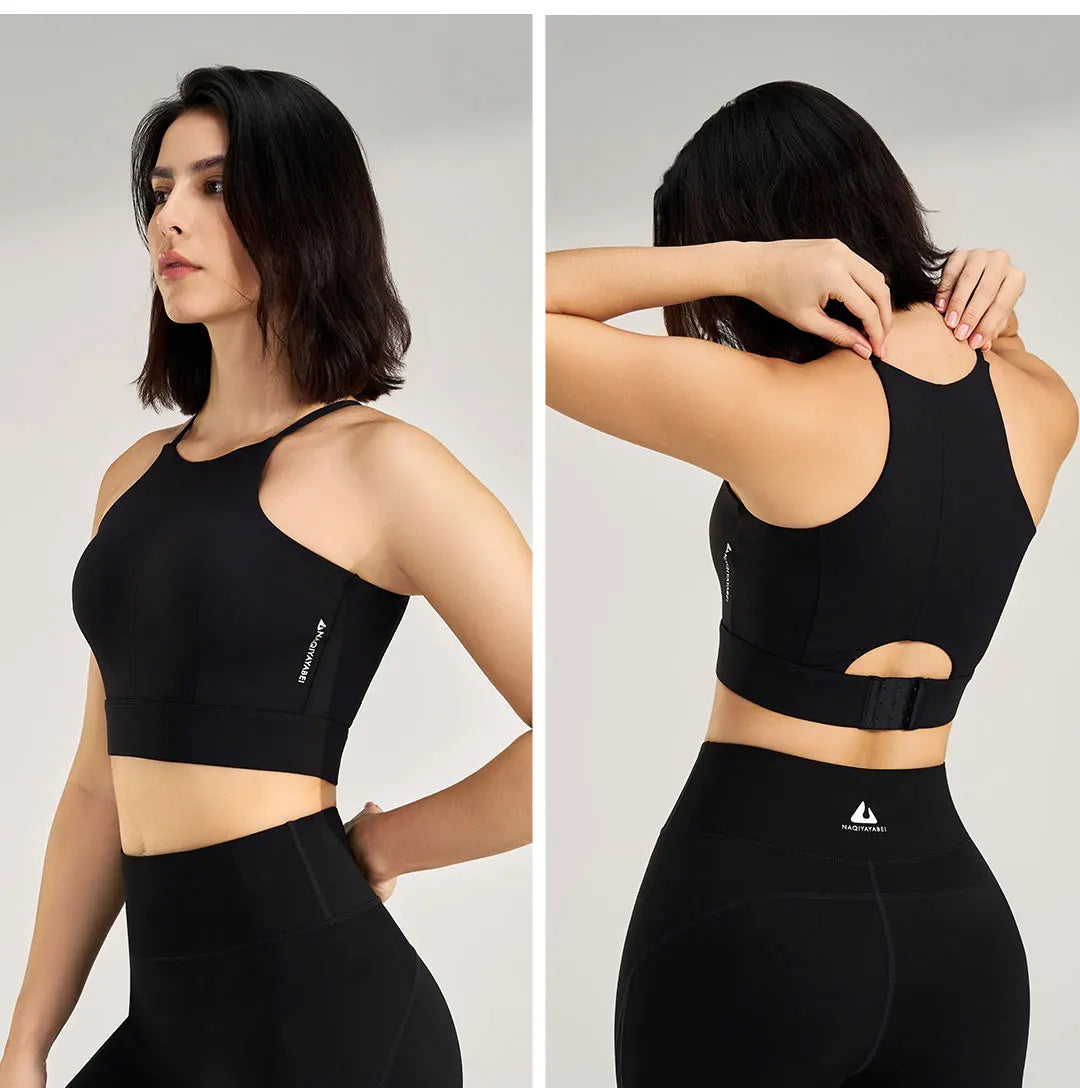 Women's sexy halter top gym high intensity workout yoga clothing gathered shockproof sports underwear yoga undershirt