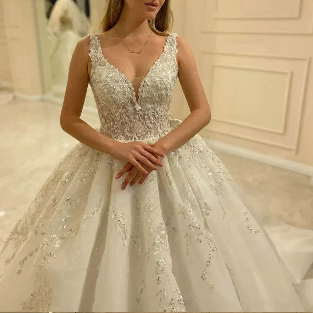 Customized Gorgeous Exquisite Sequined Beading Wedding Dresses Off Shoulder Vintage Robe Mariage Lace Bridal Vestidos De Novia