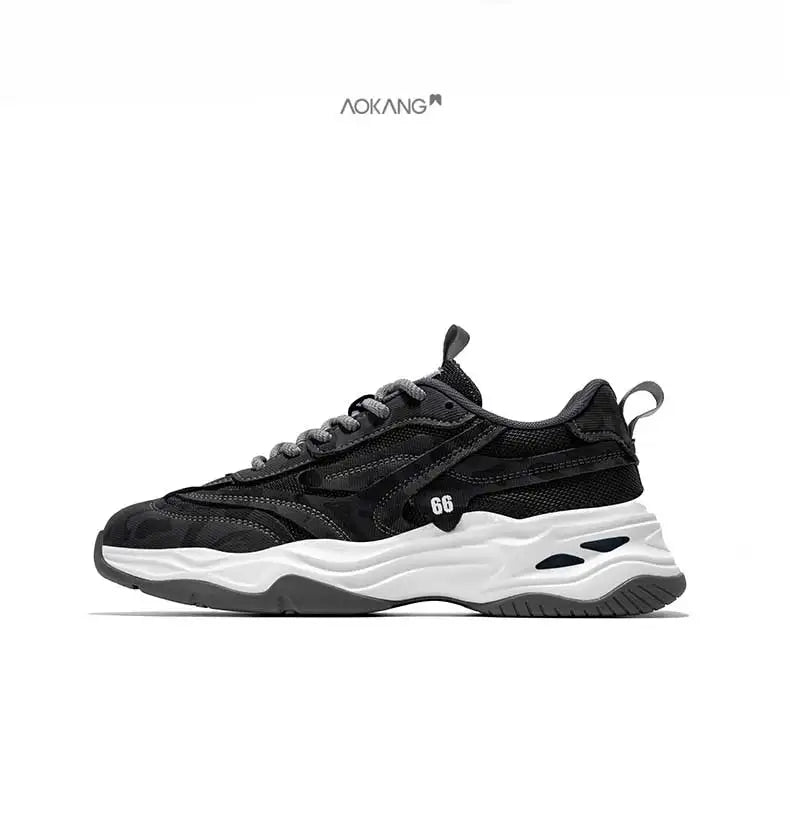 Aokang Men's nut Running oes Bla Casual Sports Sneakers Breathable Lace-Up round Toe Thi Bot for Running And Sports