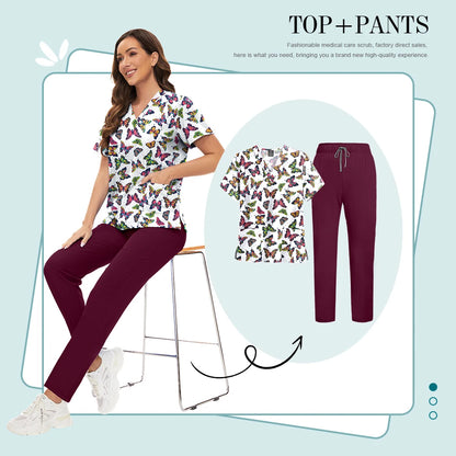 Scrubs Uniforms Sets High-quality Medical Scrub Multicolor Animal Printed Women Scrub Tops Medical Scrubs Uniform Nurse Lab Wear