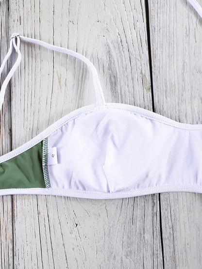 Bandeau Bikini 2025 Halter Bordered Swimsuits Women Bandage Swimwear Green Bathing Suit Sexy Biquini Mujer Low Waist Beach Wear