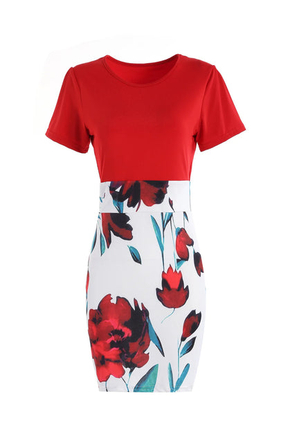 Women's Color Block Bodycon Mini Skirt - Sexy High Waist Floral Print Short Skirt, Tight Clubwear for Party/Night Out