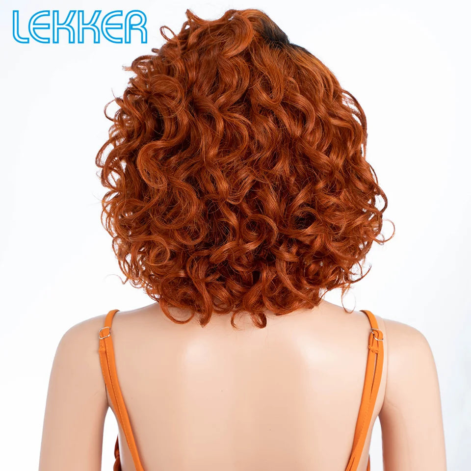 Lekker Ginger Short Pixie Cut Wavy Bob 13x1 C Part Lace Front 100% Human Hair Wigs For Women Brazilian Remy Hair Clearance Wigs