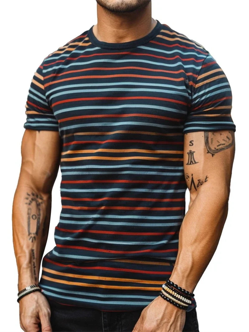 Simple Stripe Graphic T Shirts For Men Fashion Summer Short Sleeve 3D Printed T-shirt Casual Oversized Breathable Pullovers Tees