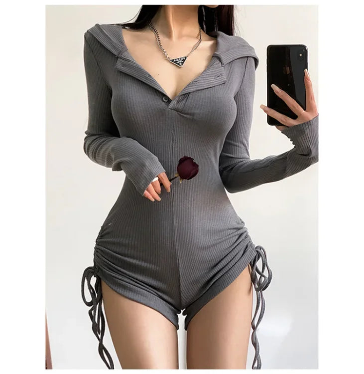 American Style Casual Hooded Jumpsuit Women's Slimming Fitness Clothes Tight High Waist Long Sleeve Yoga One-Piece Suit