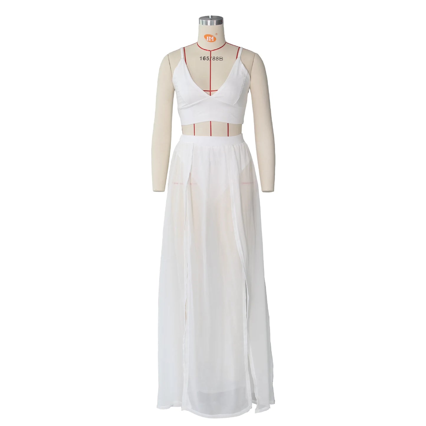 Women Sexy Yellow Solid Sleeveless V-Neck Holiday Two-Piece Suit Set Spaghetti Strap Crop Top & Maxi Slit Skirt Sets