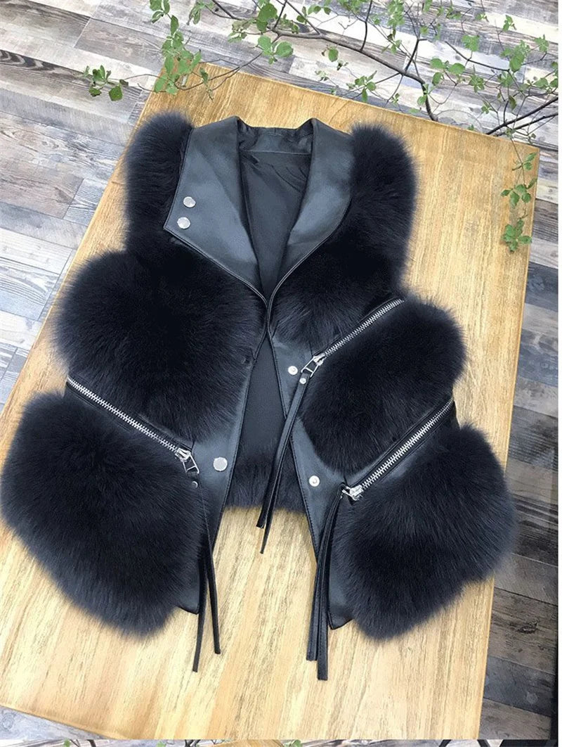Autumn Winter Splicing Imitation Fox Fur Grass Vest Women Short Jacket 2025New Fashion Versatile Sleeveless Lady Waistcoat Coat