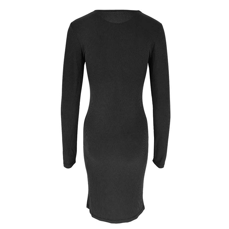 Autumn Winter New Dresses Women Fashion Casual Slim O-Neck Long Sleeves Elegant Dress Sexy Black Female Club Party Maxi Dresses