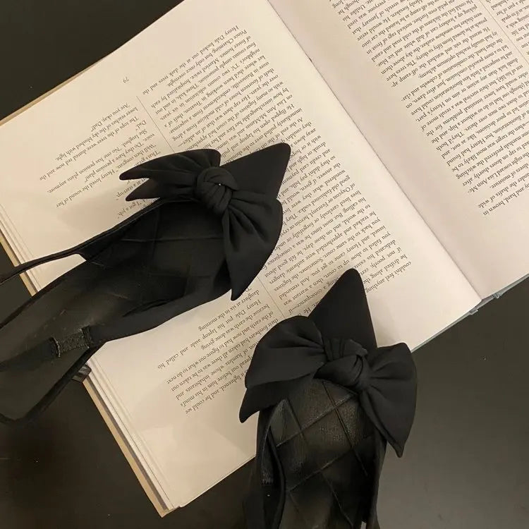 Women Shoes 2024 Spring New Butterfly Knot Women Slingbacks Heels Shoes Sexy Dress Thin Heel Pointed Toe Ladies High Heels Women
