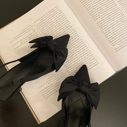 Women Shoes 2024 Spring New Butterfly Knot Women Slingbacks Heels Shoes Sexy Dress Thin Heel Pointed Toe Ladies High Heels Women