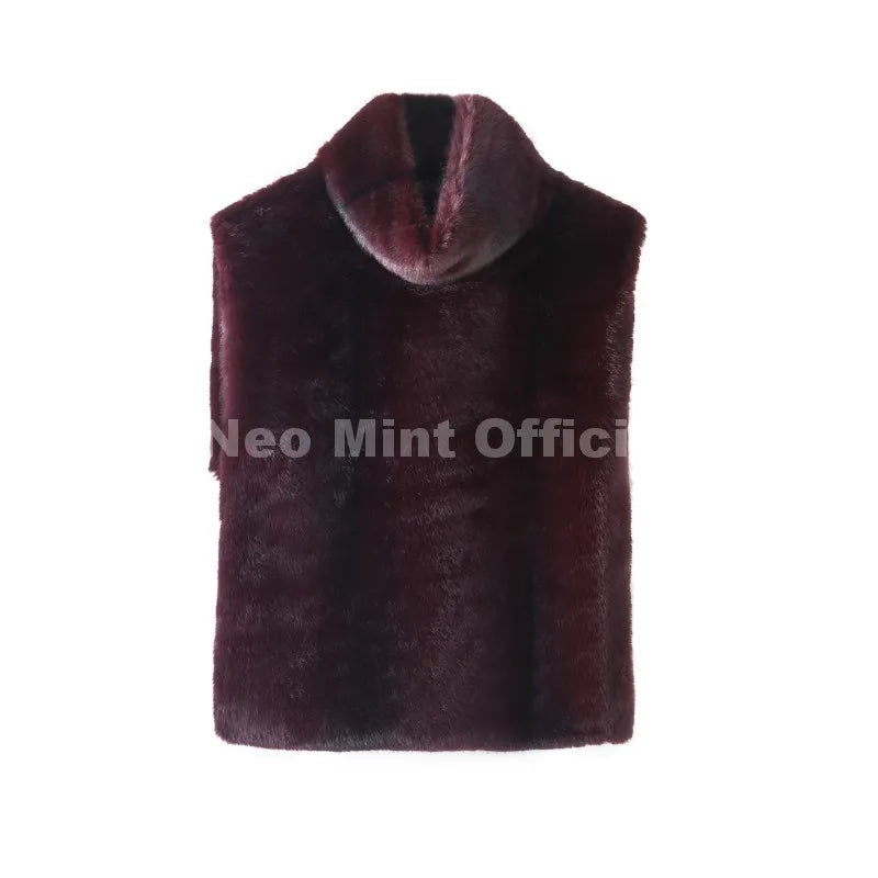 Casual Solid Faux Fur Vest Women Fashion Leisure Sleeveless High Collar Loose Waistcoat Lady Daily New Chic Highstreet Vests