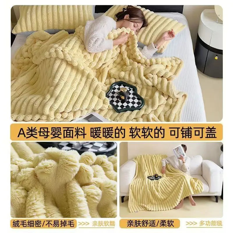 [Cozy|Faux Rabbit] Soft, Warm, 1pc Cozy Faux Rabbit Fleece Blanket | Throw for Bedroom, Guest Room, Living Room, Student Dormito