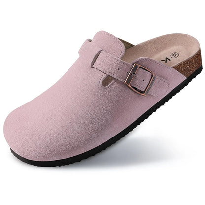 Comwarm Men Suede Clogs Slippers Classic Cork Footbed Mules Women Cozy Fashion Clogs Shoes With Arch Support Men Beach Sandals