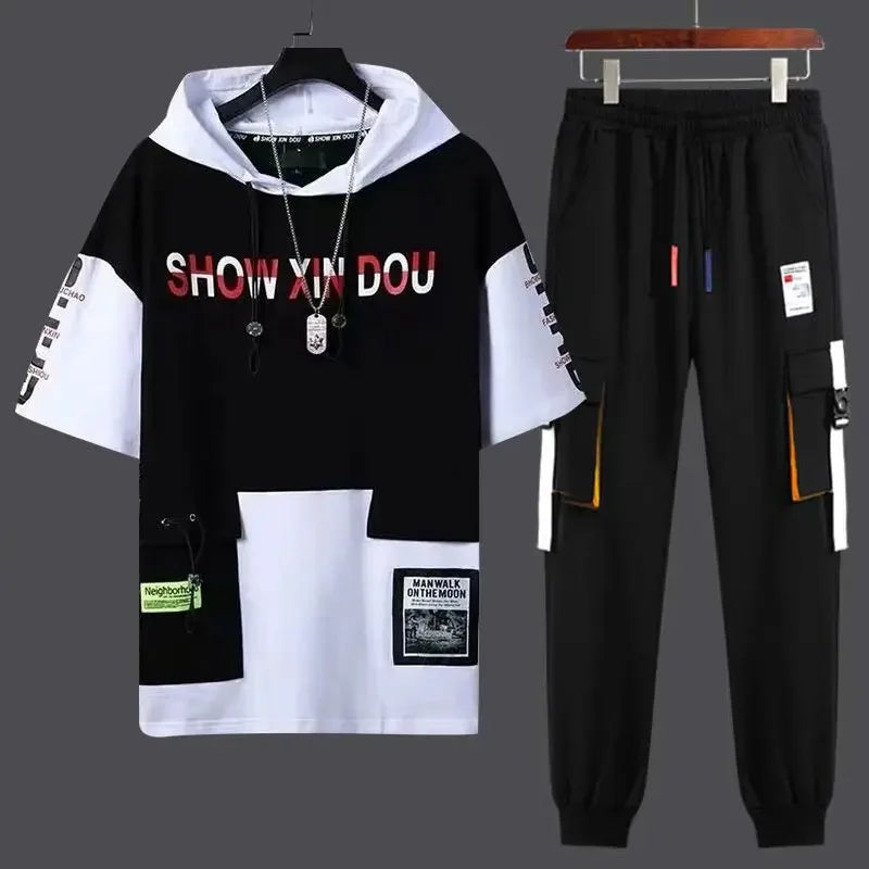 Pants Sets Print Sports Suits Jogging Clothes for Men Hoodie Tracksuit Alphabet Male T Shirt Sweatpants Top Basic Regular Fit S