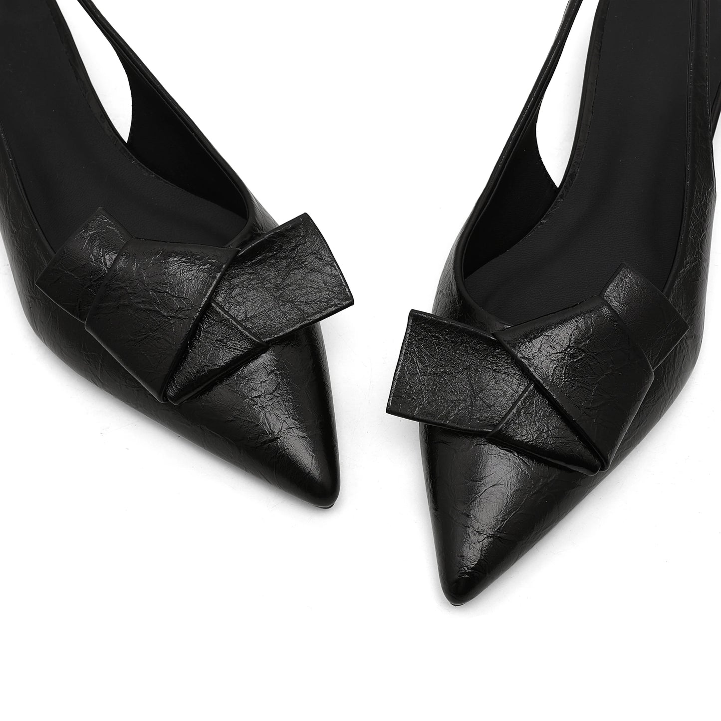 GIGIFOX Kitten Low Heels Bownkot Pointy Toe Leisure Sandals Pleated Slip-on Back Strap Flats Chic Office Ladies Shoes For Woman