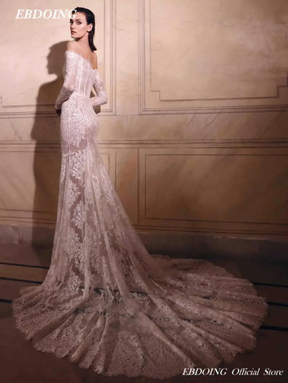 Newest Wedding Dress Mermaid Lace Sweetheart Neck Customized Chapel Train Off The Shoulder Sleeves Bride Gown Vestidos De Novias