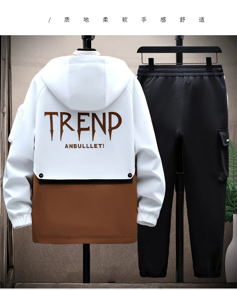 Autumn Casual Men Sets Two Pieces Fashion Korean Trend Hooded Jacket + Pants Spring Sweatshirt Sportswear Man Suit