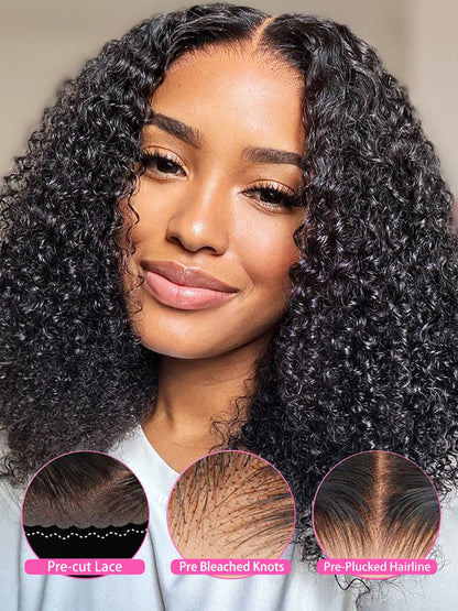 4x4 Put On And Go Glueless Bob Wigs Human Hair Curly For Women Pre Plucked Pre Cut Lace Ready To Wear Deep Wave Lace Front Wig
