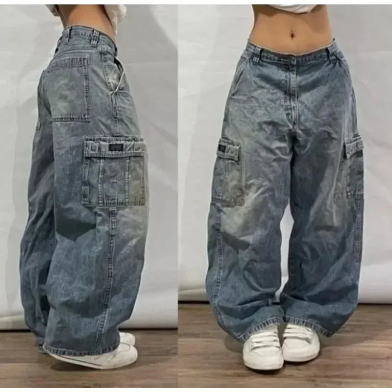 Y2K Best Selling Explosions Men and Women With Retro Embroidery Baggy Jeans Harajuku Rock Hip-Hop Casual Joker Wide Trousers