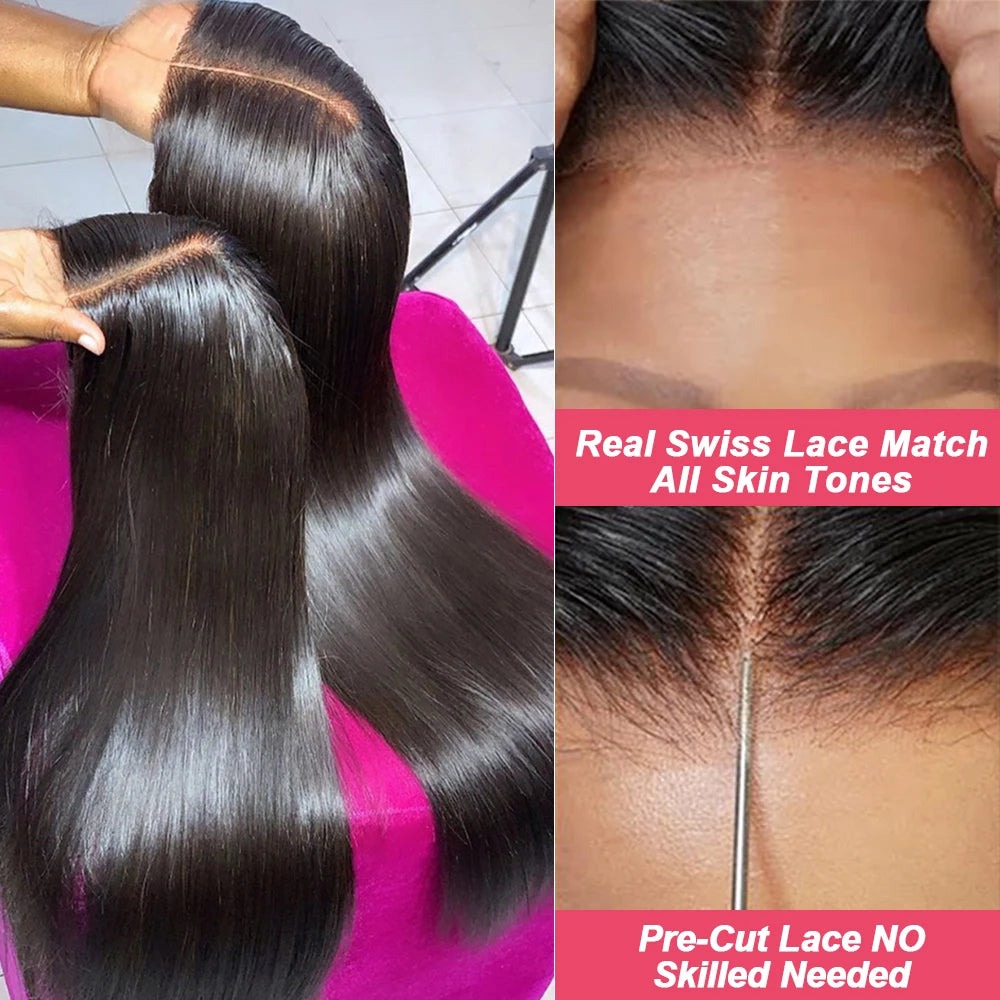 Pre Cut Glueless Wig Human Hair Ready To Wear Preplucked Straight 13x6 HD Lace Frontal Wig Human Hair Lace Front Wigs For Women