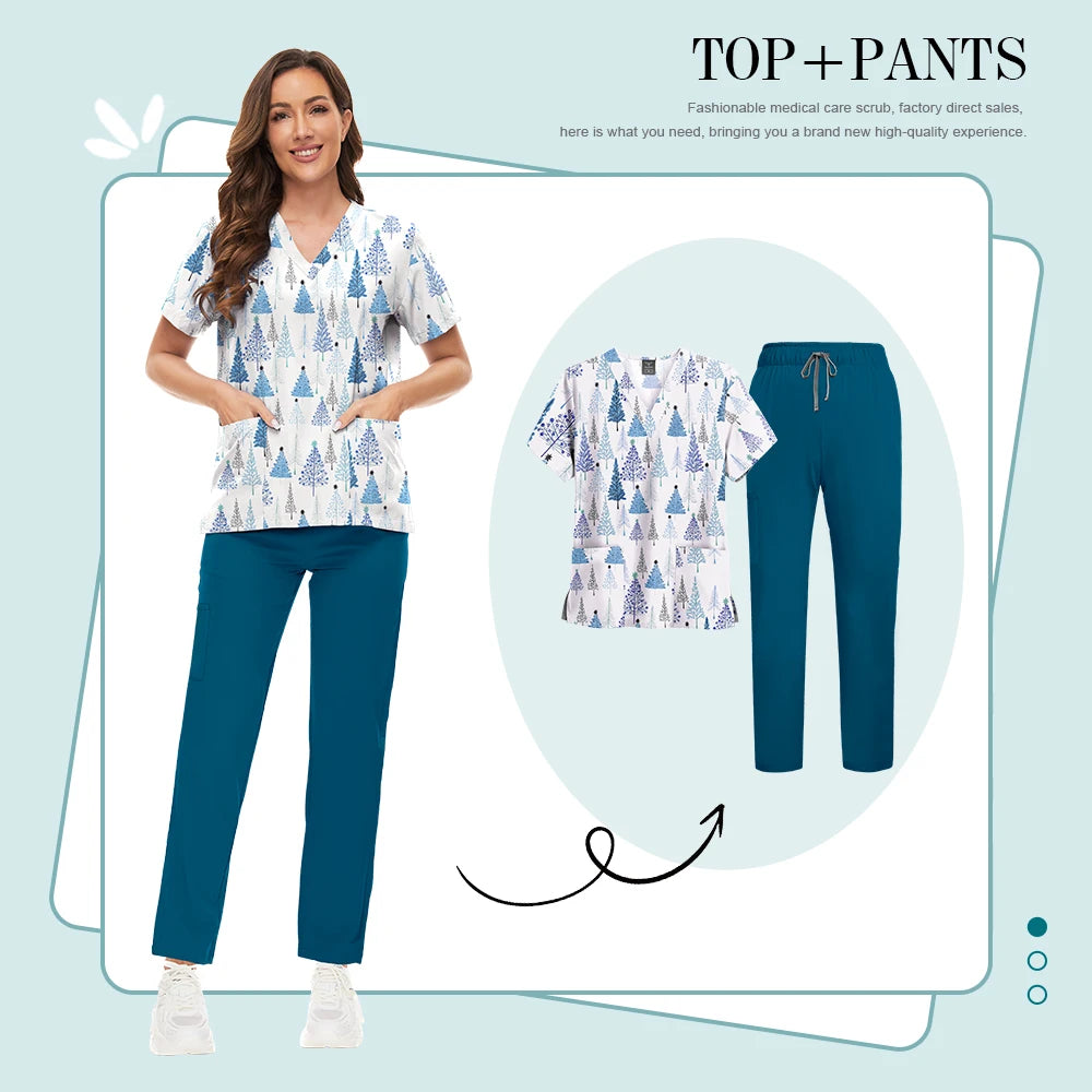 Scrubs Uniforms Sets High-quality Medical Scrub Multicolor Animal Printed Women Scrub Tops Medical Scrubs Uniform Nurse Lab Wear