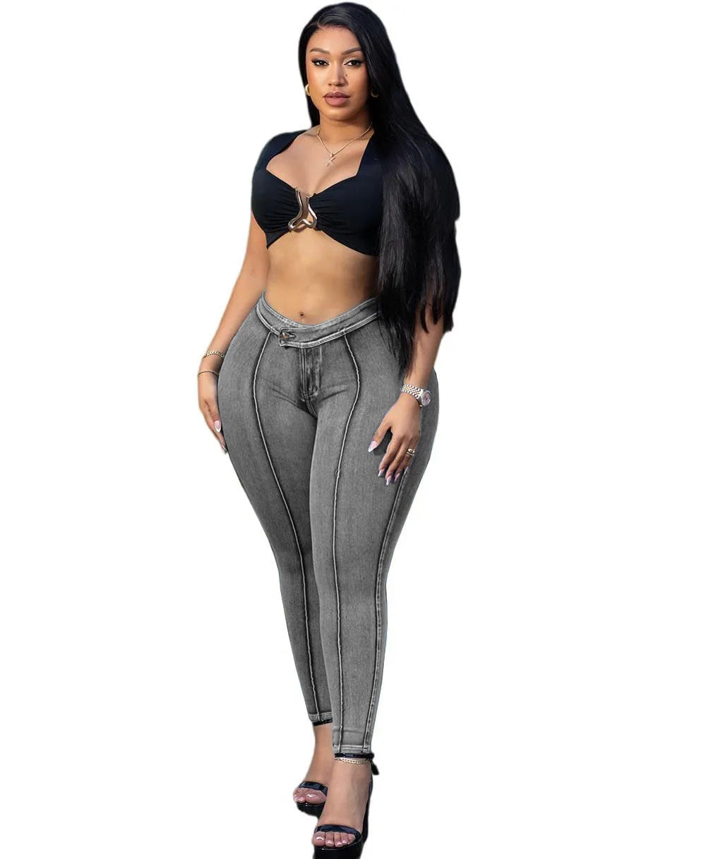 2025 & 2026 New High Waist Slim Fit Washed Blue Denim Jeans Women Stretchy Slimming Street Style Fashion Casual Long Pants