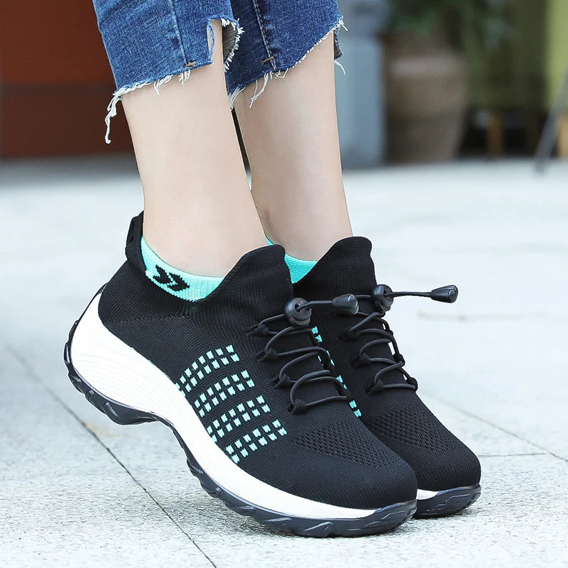 Women Walking Shoes Breathable Fly Weaving Sneakers Non Slip Casual Shoes 7 Color Size 35-45