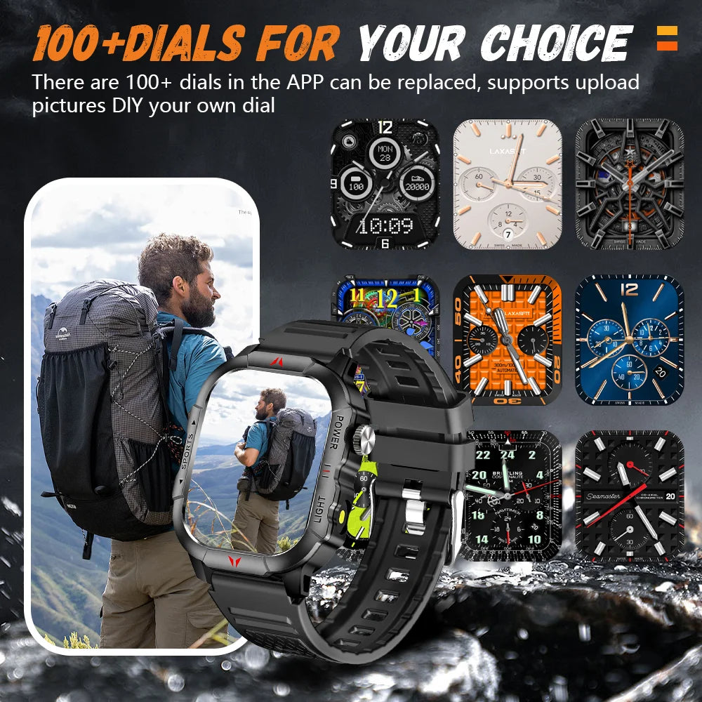 LAXASFIT New Smart Watch 2.01 Display Men Sports Watch LED Flashlight Bluetooth Call Health Monitor IP68 Waterproof Smart Watch