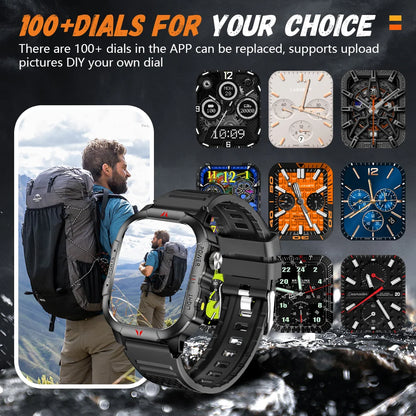 LAXASFIT New Smart Watch 2.01 Display Men Sports Watch LED Flashlight Bluetooth Call Health Monitor IP68 Waterproof Smart Watch